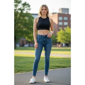 Abercrombie & Fitch Black High Neck Double Layer Racerback Sports Bra Size Small